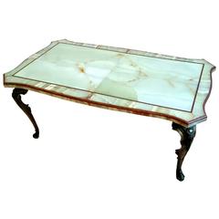 1950s Italian Onyx and Porphyry Coffee Table with Bronze Cast Base 7