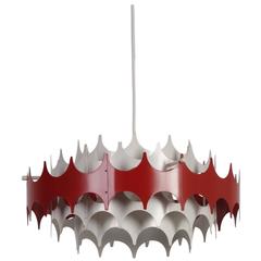 White and Red Metal Pendant Lamp for Doria, 1960s