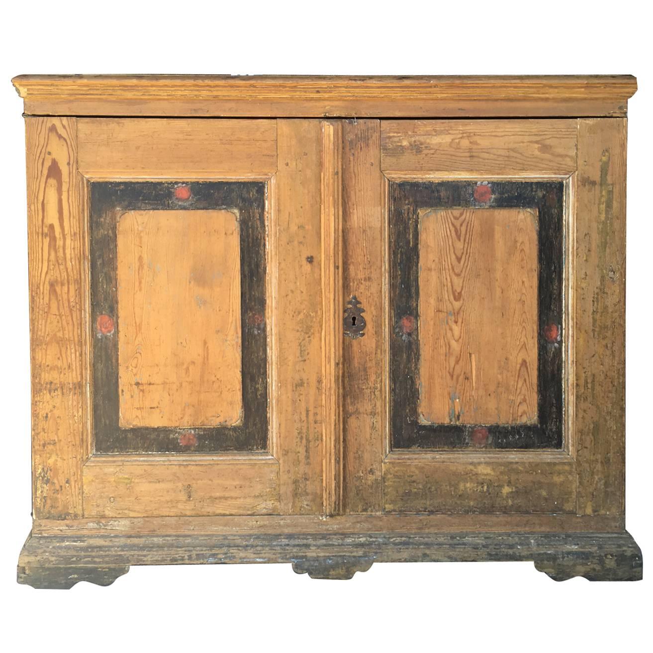 Large Swedish Baroque Sideboard, Original Painting