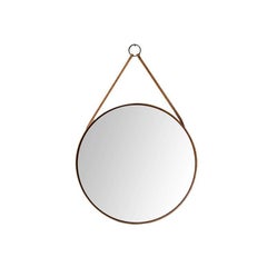 Miroir rond en Oak avec cuir Brown Produit par Glas Mäster en Suède