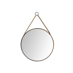 Round Mirror in Oak with Brown Leather Produced by Glas Mäster in Sweden 4