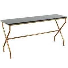 Brass and Raffia Console with Marble Top Brass and Raffia Console with Marble Top