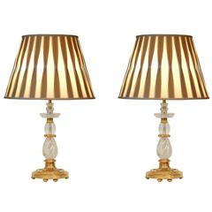 Antique Pair of French, Mid-19th Century Louis XVI Style Ormolu and Rock Crystal Lamps