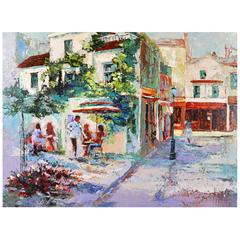 'The French Village Cafe' Large Impressionist Work by Mark King