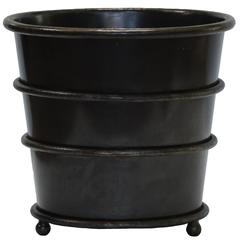 French 20th Century Modern Round Oil Rubbed Iron Planter 