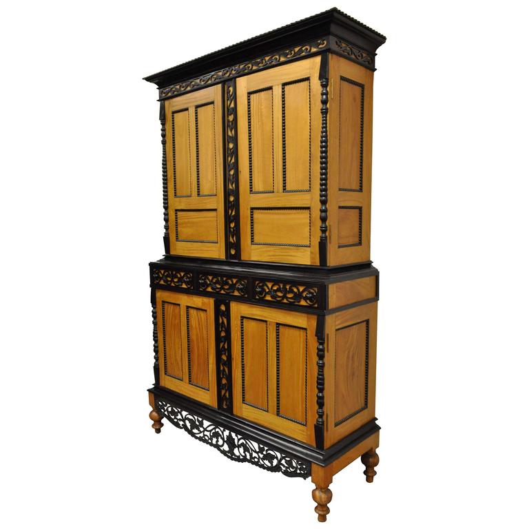 Indo Dutch Portuguese Colonial Style Cupboard Satinwood Ebony