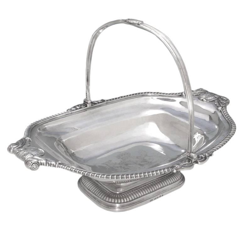 George III Antique English Silver Basket For Sale