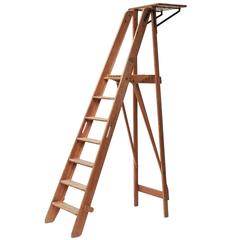 Retro Early 20th Century Dutch Ashwood Museum or Library Ladder