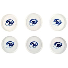 Bing & Grondahl Blue Koppel, six pièces, porte-bouteilles ronds / petits plateaux