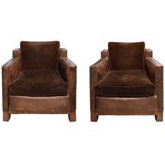 Antique Pair of French Leather Club Chairs
