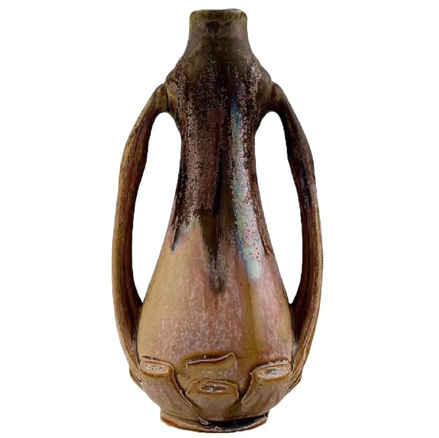 French Art Nouveau Ceramic Vase, Denbac Produced in Vierzon For Sale