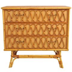1960s Riviera Style Rattan Chest of Drawers
