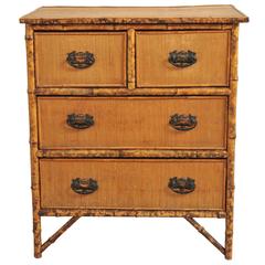 Antique Late 19th Century Bamboo and Wicker Small Chest of Drawers