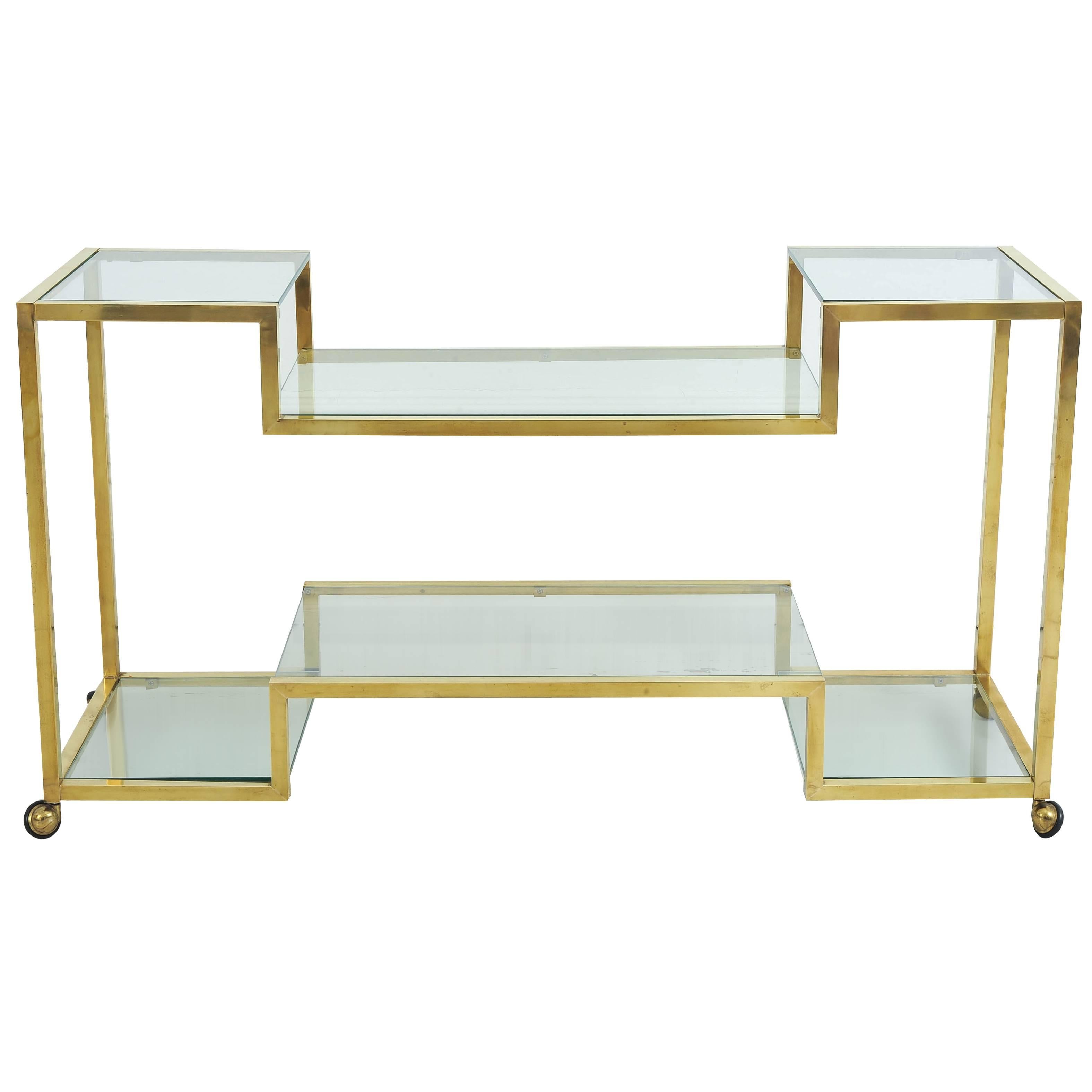 Elegant Italian Brass and Glass 1970s Console Table