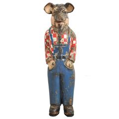 Large, Carved Wood Promotional Pig Figure