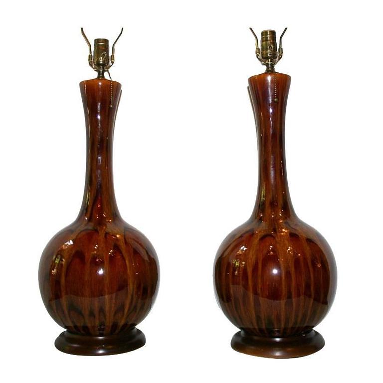 Pair of Large Glazed Ceramic Lamps For Sale at 1stdibs