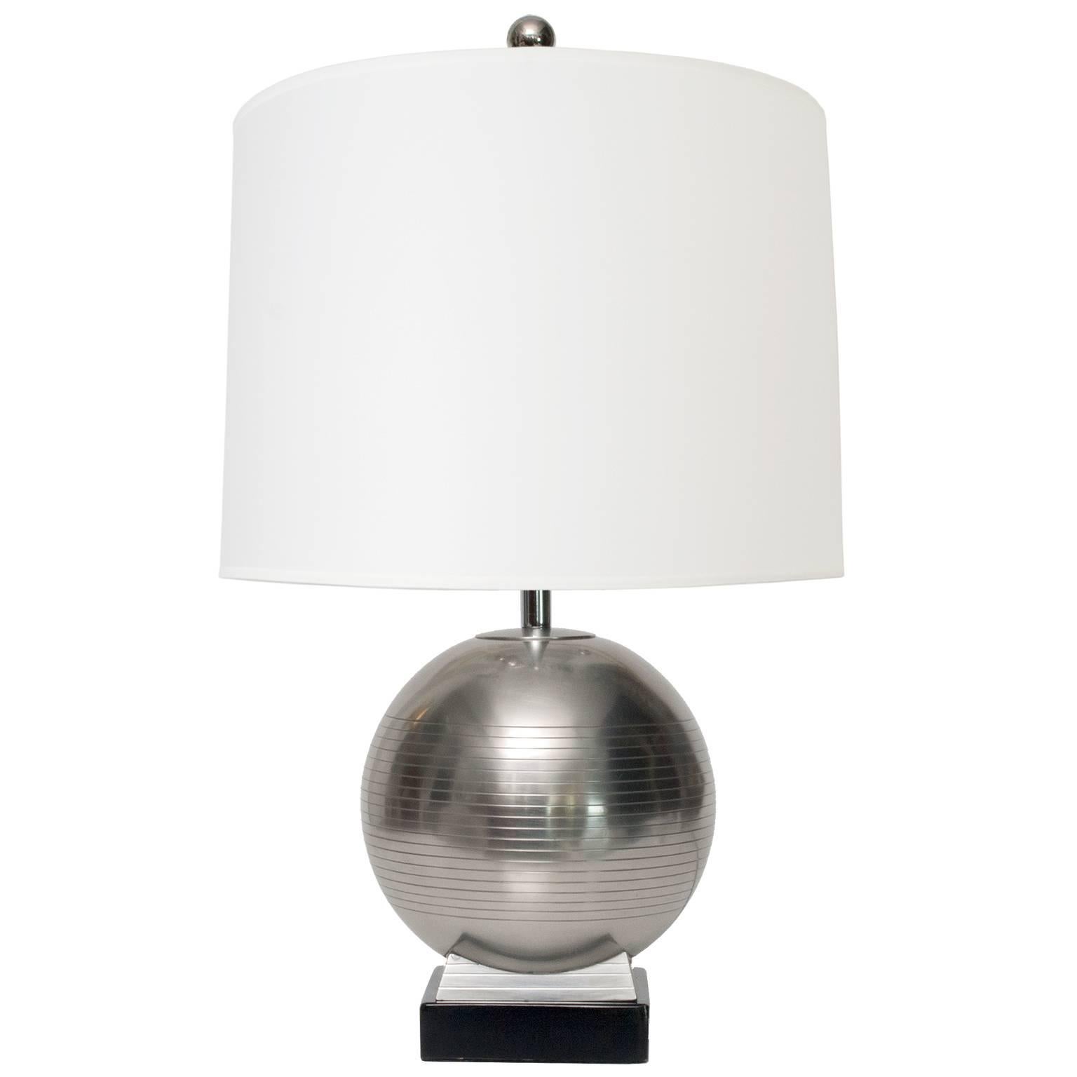 Scandinavian Modern G.A.B. Pewter Table Lamp on Lacquered Wood Plinth For Sale
