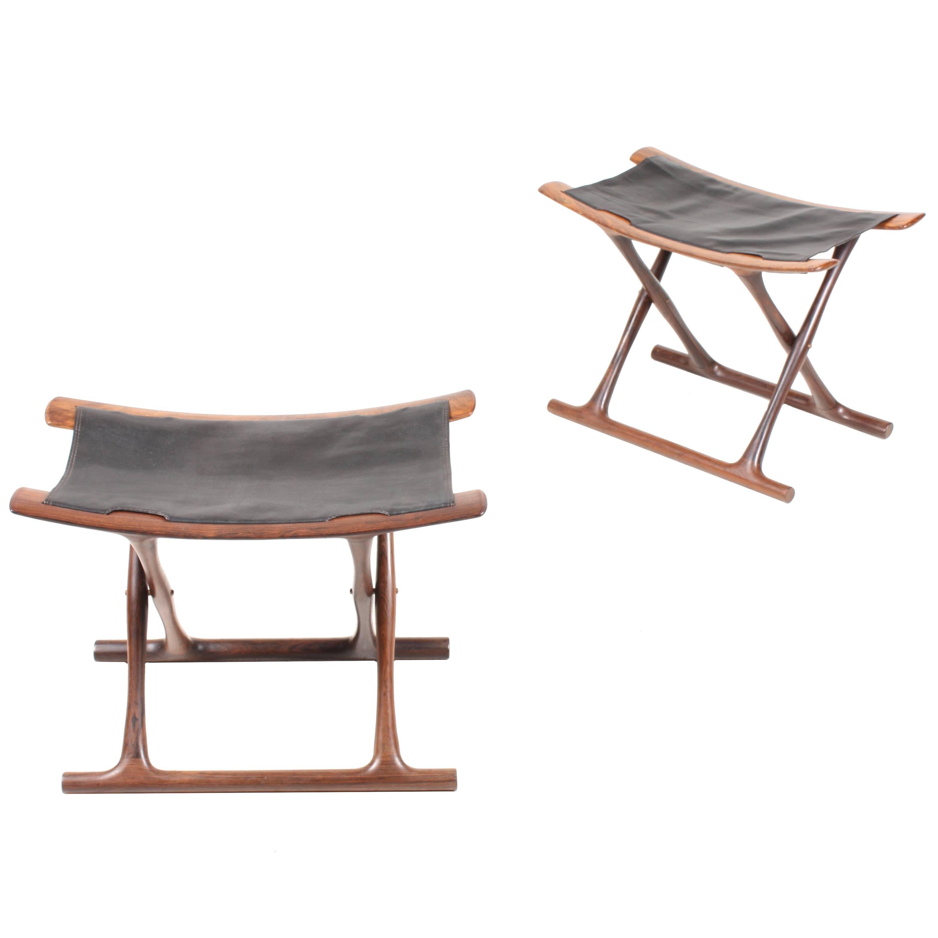 Pair of Rosewood Folding Stools Design by Ole Wanscher