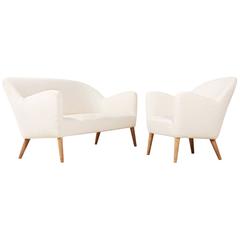 Nice Danish Sofa and Armchair Set, Wool and Oak, 1950s 5