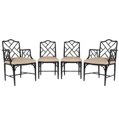 Set Of Four Black Lacquered Faux Bamboo Chinese Chippendale Style Set Of Four Black Lacquered Faux Bamboo Chinese Chippendale Style Chairs For At 1stdibs