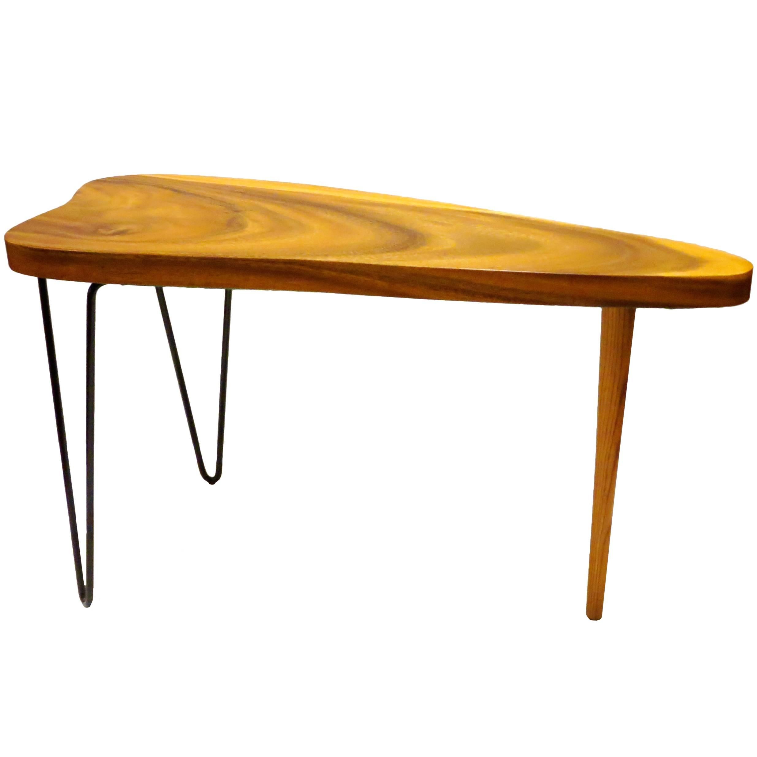 Free-Form Organic Small Coffee or Cocktail Table Koa Wood Top and Hairpin Legs