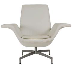 Mid-Century Modern Dialogue HBF Swivel Lounge Chair in White Leather