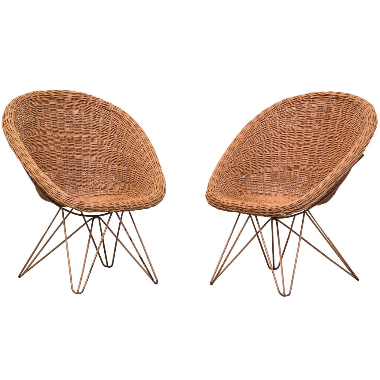Pair of Jacques Adnet Style Bamboo Chairs in Mauve