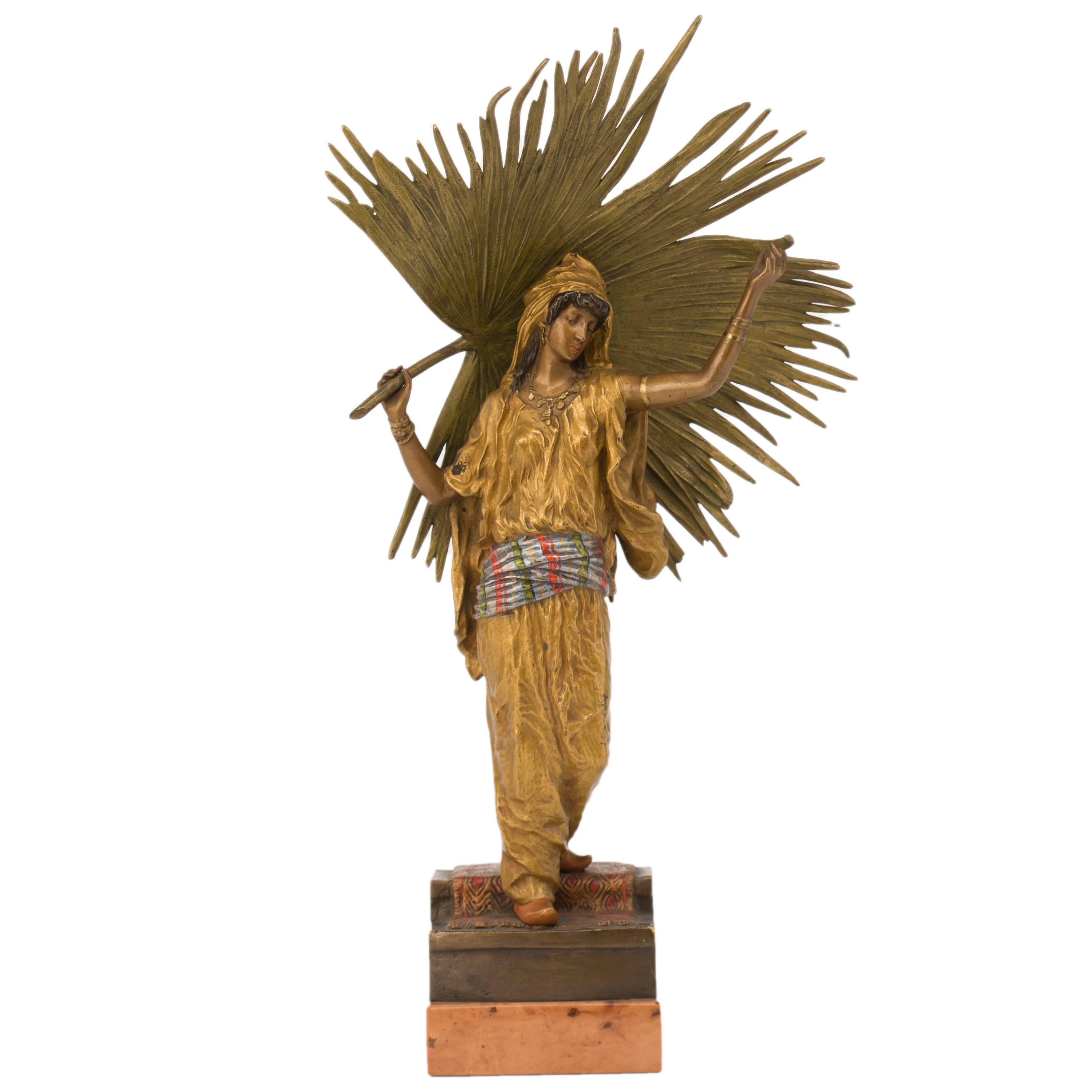 Vienna Bronze Sculpture "Palm Leaf Dancer" by Franz Xaver Bergman