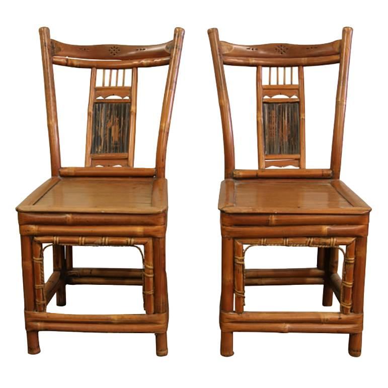 Pair of Antique Chinese Bamboo Child's Chairs