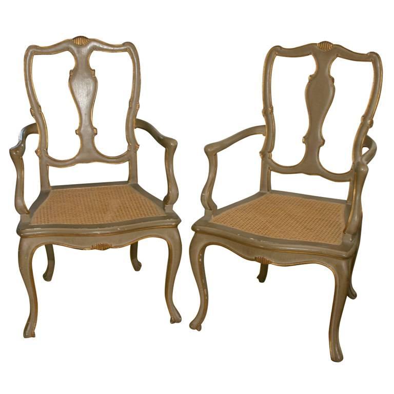 Pair of Italian Painted Louis XV Style Chairs For Sale