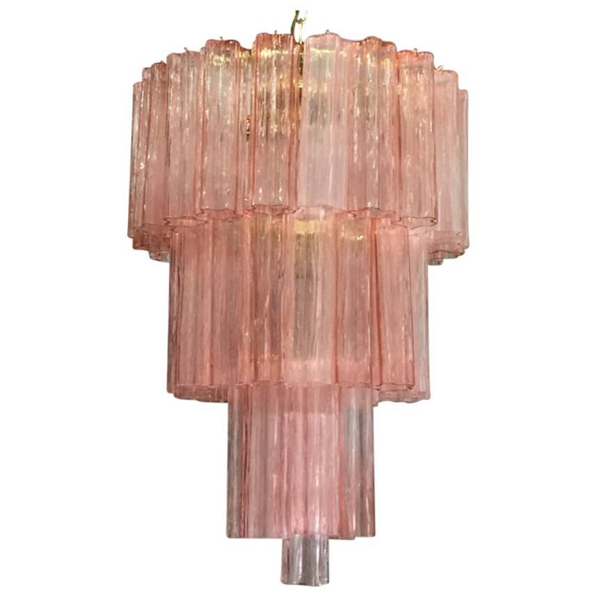 Italian Murano Pink Tronchi Glass Chandelier by Venini