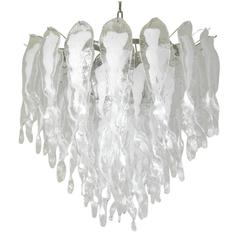 Italian Murano White Stalatitti Glass Chandelier by Mazzega 7