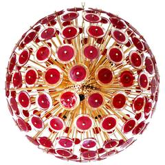 Italian Murano Red Disco Glass Sputnik Chandelier by Vistosi