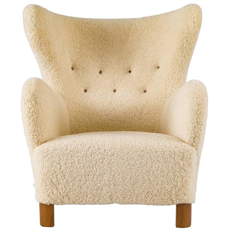 Scandinavian sheepskin lounge chair, 1940s, offered by DENMARK 50