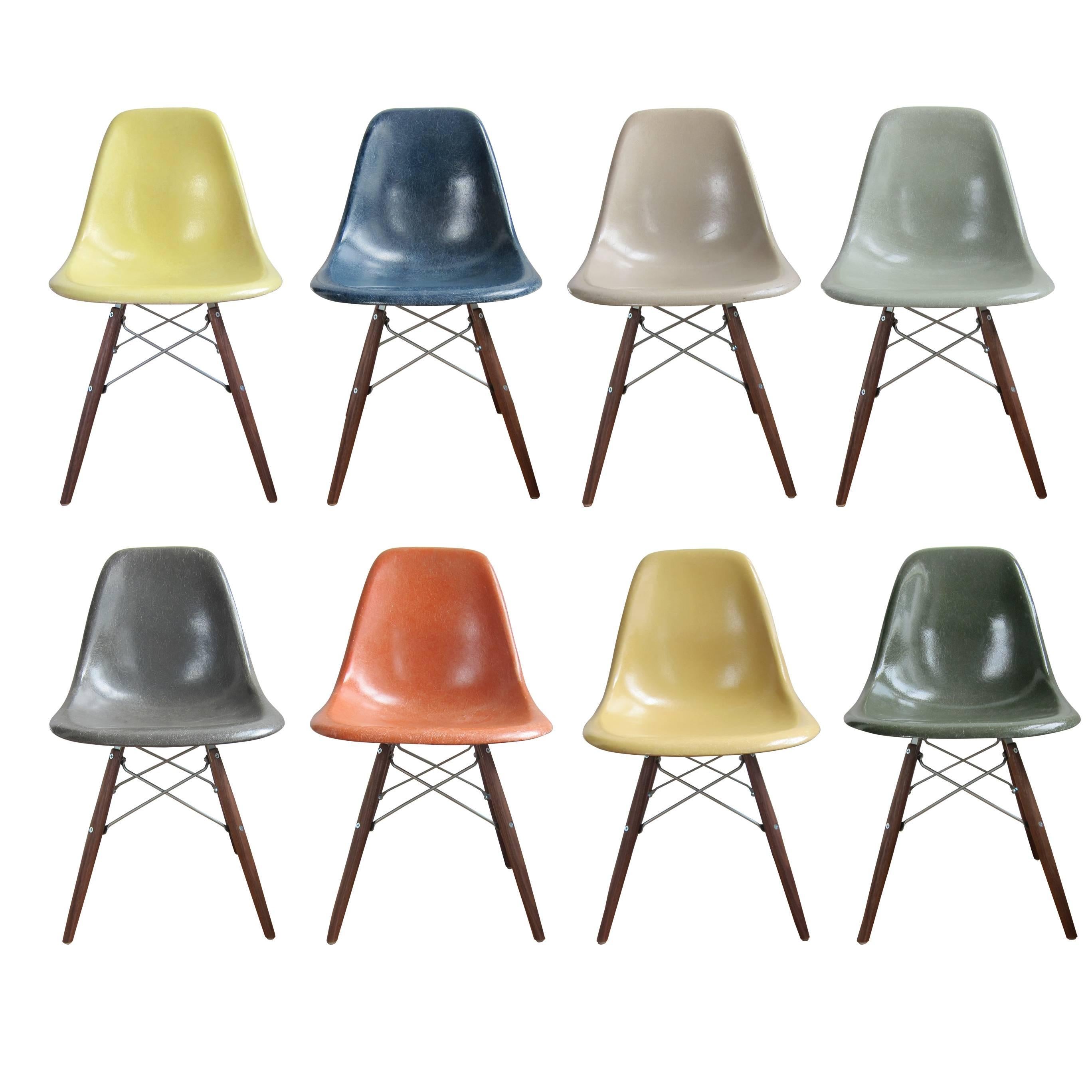 Eight Multicolored Herman Miller Eames Dining Chairs