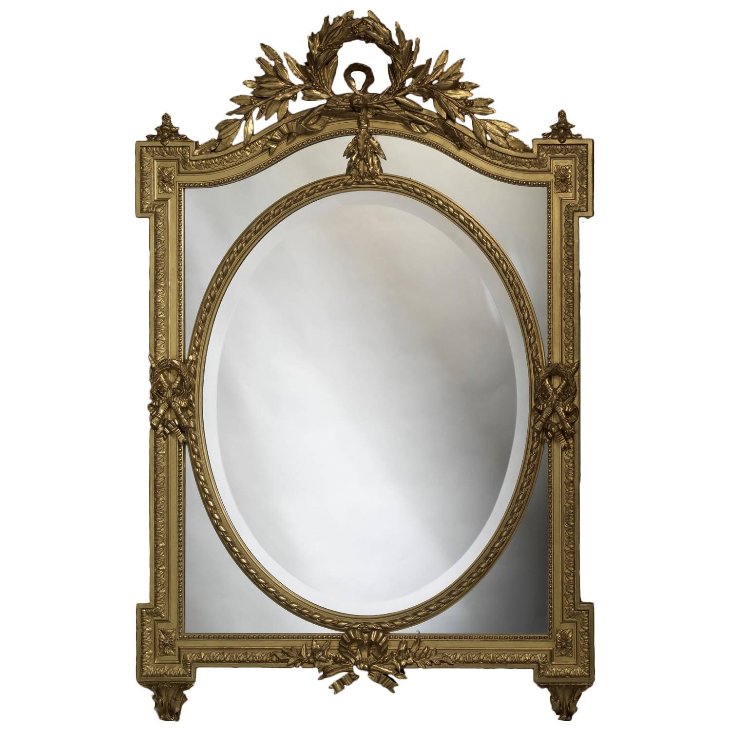 Louis XVI Style Carved Giltwood Mirror For Sale at 1stdibs