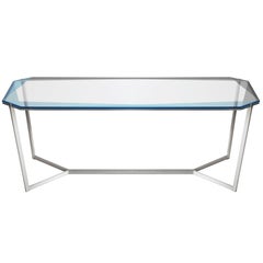 Gem Rectangular Dining Table/ Blue Glass with Stainless Steel Base by Debra Folz