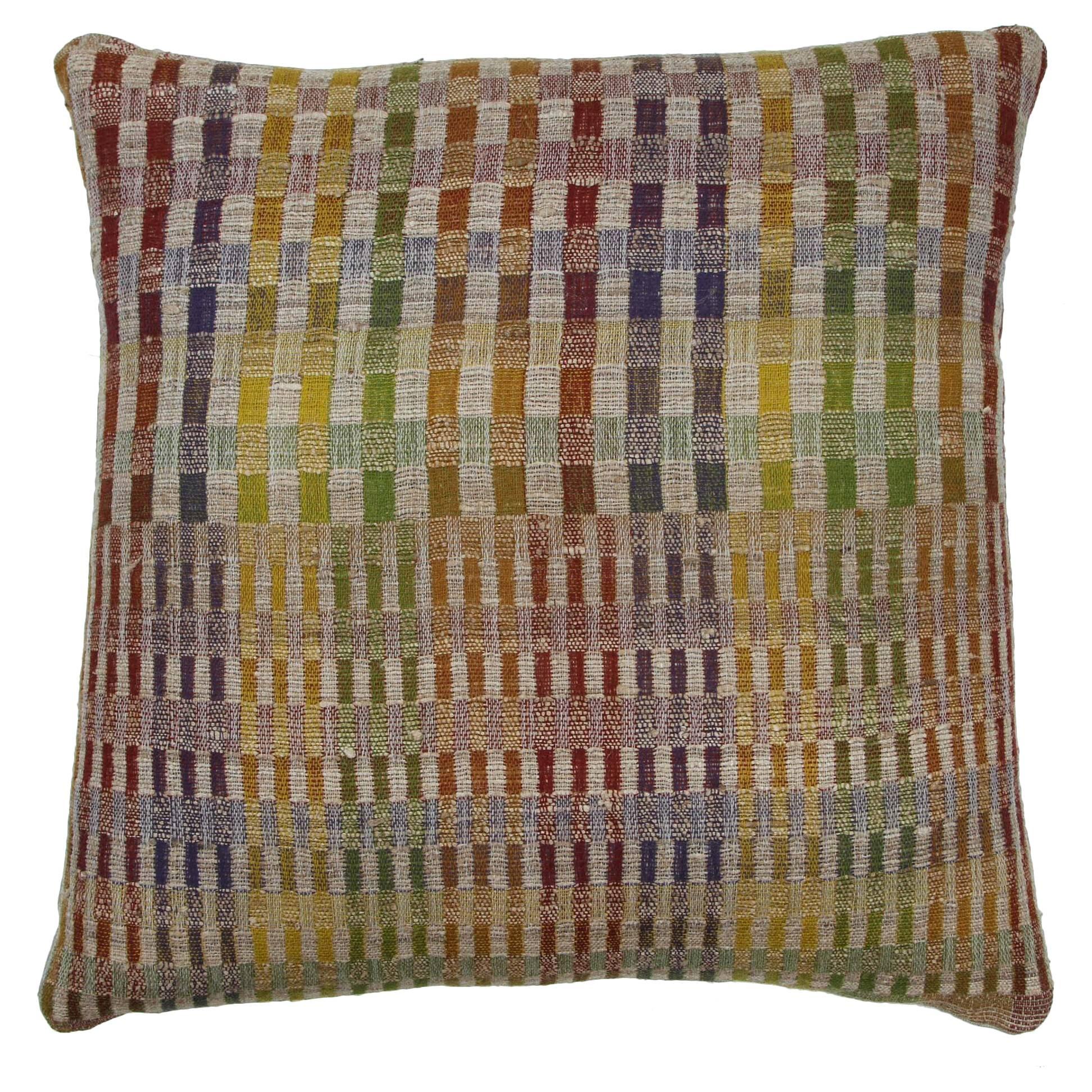 Indian Hand Woven Pillow.   Red, Orange, Green, Yellow, Purple.   Wool and silk. For Sale