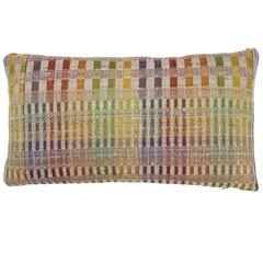 Indian Hand Woven Pillow. Yellow, Green, Orange,  Purple.  Wool and Silk. 