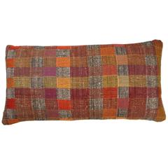 Indian Hand Woven Pillow.  Orange, Yellow, Gray, Raspberry.  Wool and Silk.