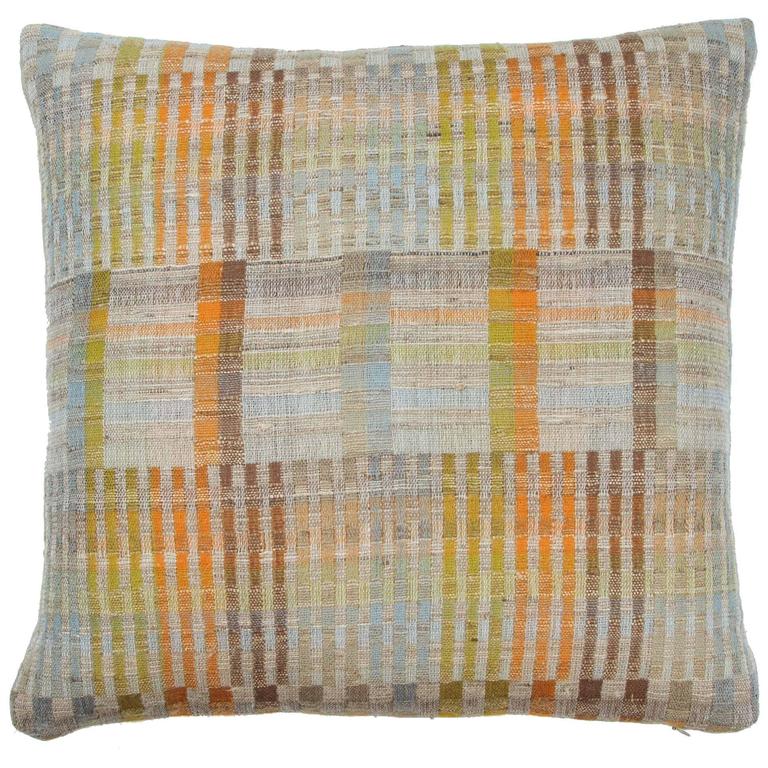 Indian Hand Woven Pillow Yellow Green Orange Purple Wool And Indian Hand Woven Pillow Orange Green Brown Light Blue Wool And
