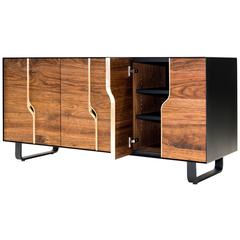 Slip Console Walnut, Brass and Powder-Coated Steel Credenza 12