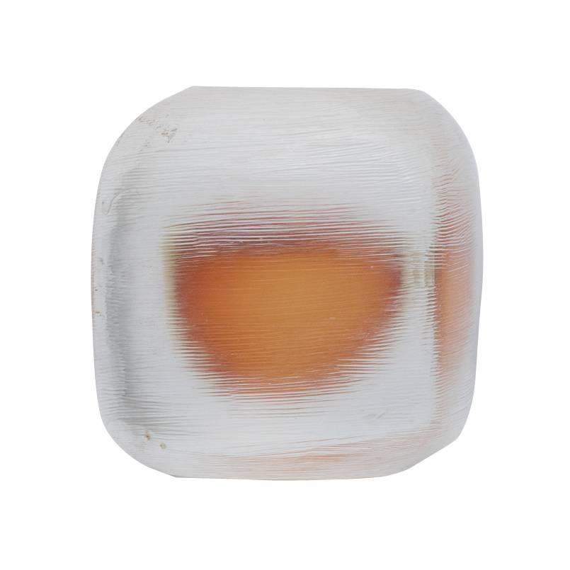 Venini Vetro Sommerso Incised Murano Glass Paperweight with Orange Core, 1968