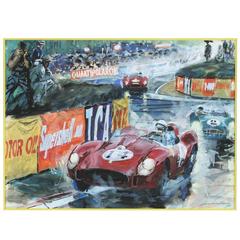 Retro ‘Ferrari 250 Testa Rossa, Le Mans, 1958’ Original Watercolour by Walter Gotschke