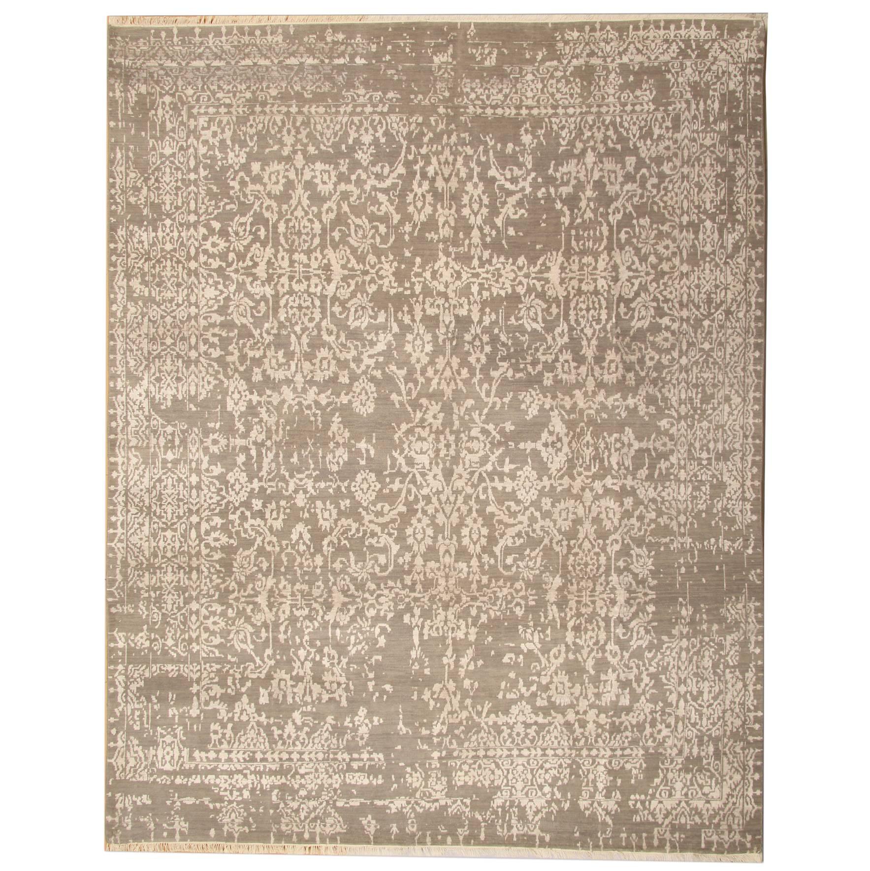 Moderner moderner handgefertigter Teppich Zeitgenössischer Damast- Orientalischer Teppich im Angebot