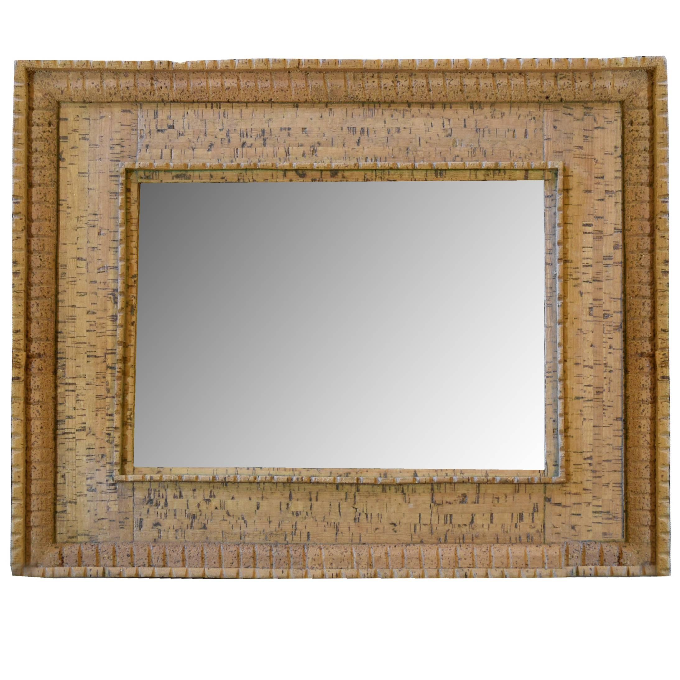 Italian Mid-Century Cork Frame with Mirror