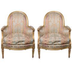 Pair of 19th Century French Bergere Giltwood Upholstered Chairs