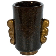 Vase Pulegoso in dark color with gold finishes handcrafted 1980s