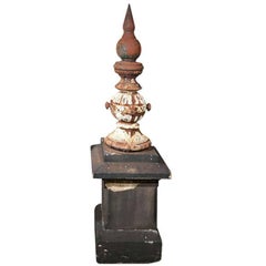 Antique Carved Yorkstone and Cast Iron Lamp Post Fountain