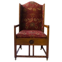 Antique GM Ellwood Attributed Arts and Crafts Armchair with Morris and Co Bird Fabric